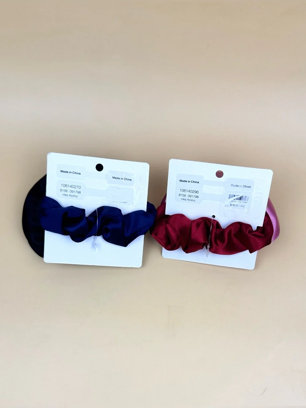 Free People Set 2 Rose Pony Hair Ties Pink & Black Satin Floral Hair Accessories